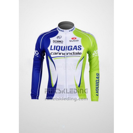2012 Fietskleding Liquigas Cannondale Wit en Groen Lange Mouwen en Koersbroek